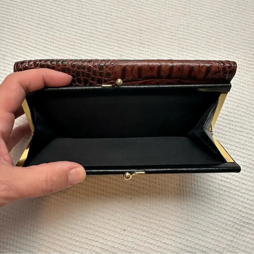 Brahmin Vintage Tuscan Black Leather Croc-embossed Cowhide Frame Wallet
